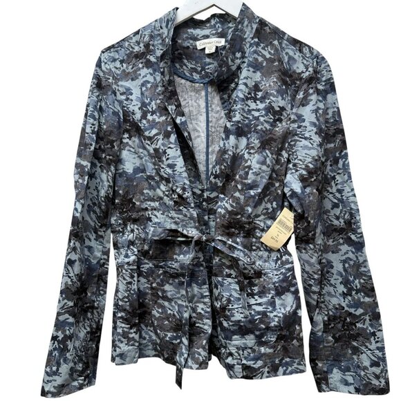 Coldwater Creek Womens Jacket 16 Camo Blue Gray Drawstring Tie Blazer NWT - Picture 5 of 9